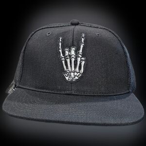 Black Skeleton Hand Trucker Mesh Cap Baseball Flat Bill Rocker Vented Hat